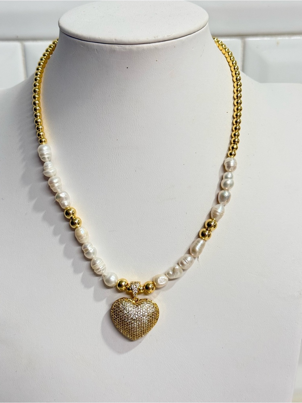 14k Gold Plated Pearl Heart Pendant Necklace - Elegant Women's Jewelry